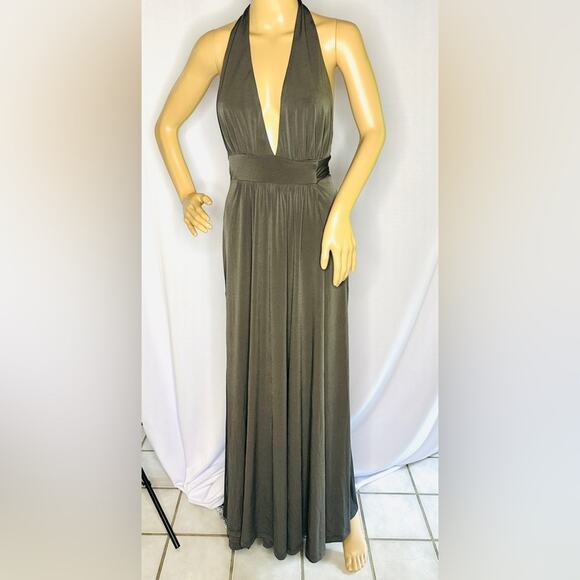 NWT Josa Tulum Cata Maxi Goddess Tie Low Halter Dress – Warm Grey (One Size) - Picture 7 of 10